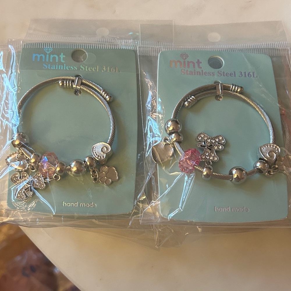 Mint‎ Stainless Steel Teddy Bear Charm Bracelets 6 total